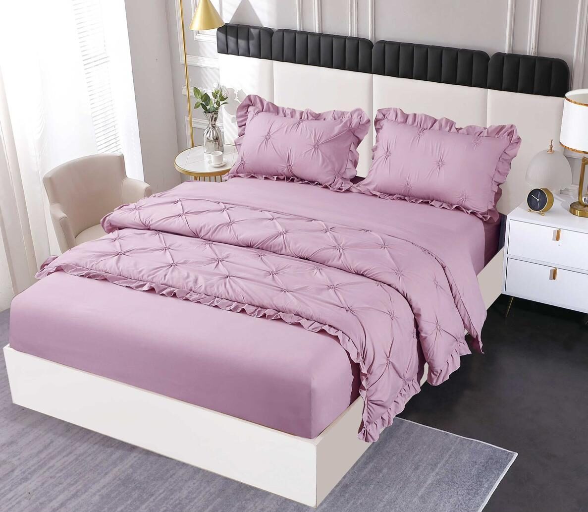 Lenjerie de pat bumbac finet cu pliuri – deluxe – cu elastic – 4 piese, Model 18425 Lenjerie de pat bumbac finet cu pliuri – deluxe – cu elastic – 4 piese, Model 18425