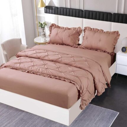 Lenjerie de pat bumbac finet cu pliuri – deluxe – cu elastic – 4 piese, Model 18426