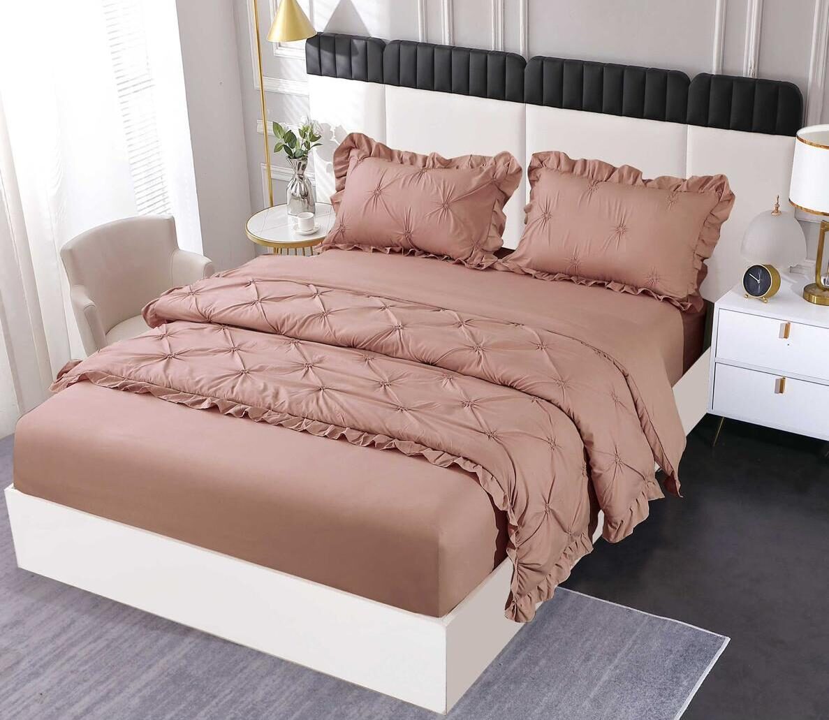 Lenjerie de pat bumbac finet cu pliuri – deluxe – cu elastic – 4 piese, Model 18426 Lenjerie de pat bumbac finet cu pliuri – deluxe – cu elastic – 4 piese, Model 18426