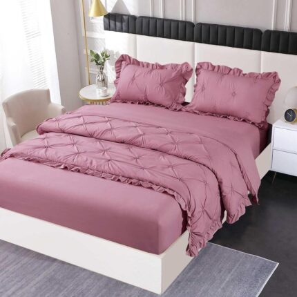 Lenjerie de pat bumbac finet cu pliuri – deluxe – cu elastic – 4 piese, Model 18427