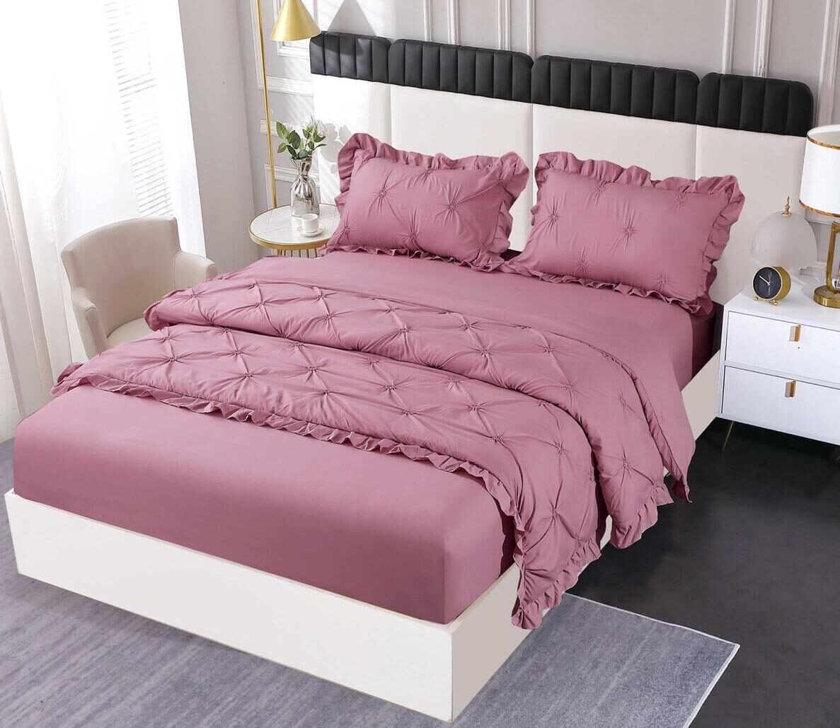 Lenjerie de pat bumbac finet cu pliuri – deluxe – cu elastic – 4 piese, Model 18427 Lenjerie de pat bumbac finet cu pliuri – deluxe – cu elastic – 4 piese, Model 18427