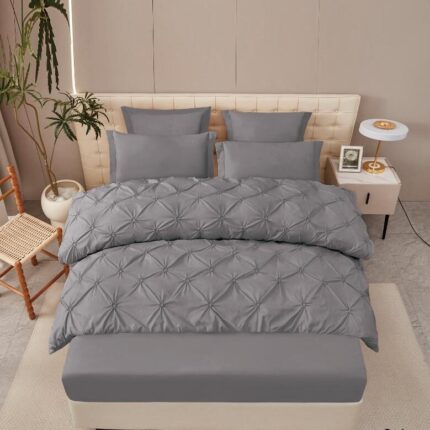 Lenjerie de pat bumbac finet cu pliuri – deluxe – cu elastic – 6 piese, Model 16318