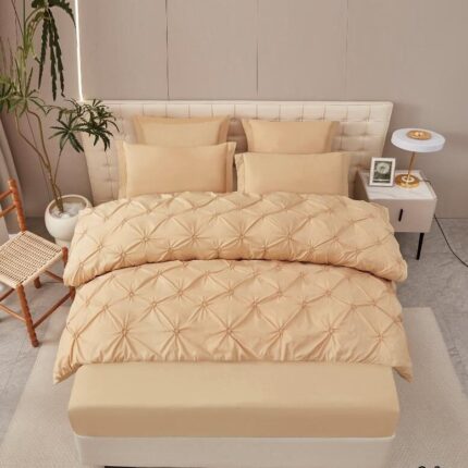 Lenjerie de pat bumbac finet cu pliuri – deluxe – cu elastic – 6 piese, Model 16319
