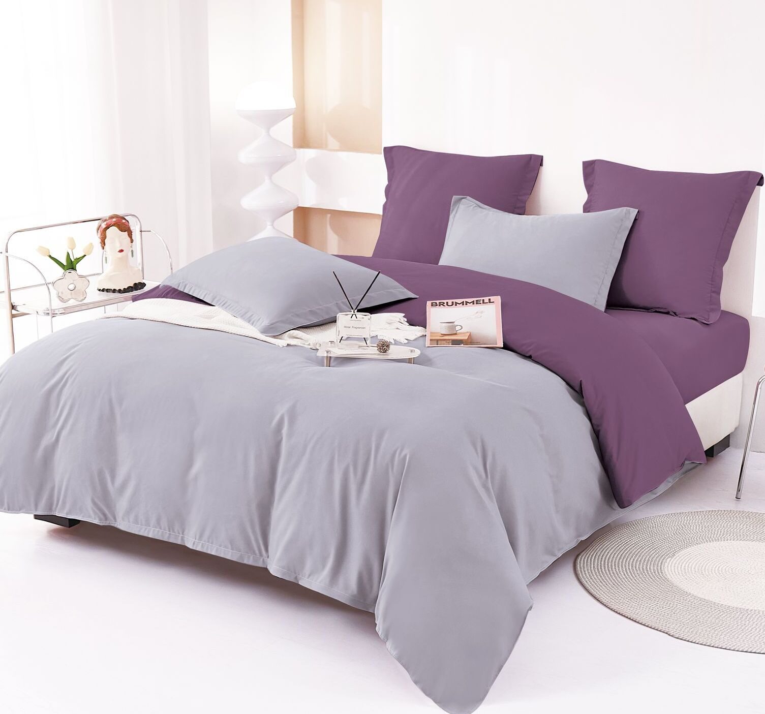 Lenjerie de pat bumbac finet Deluxe – uni – 6 piese, Model 14928 - imagine 2 Lenjerie de pat bumbac finet Deluxe – uni – 6 piese, Model 14928 - imagine 2