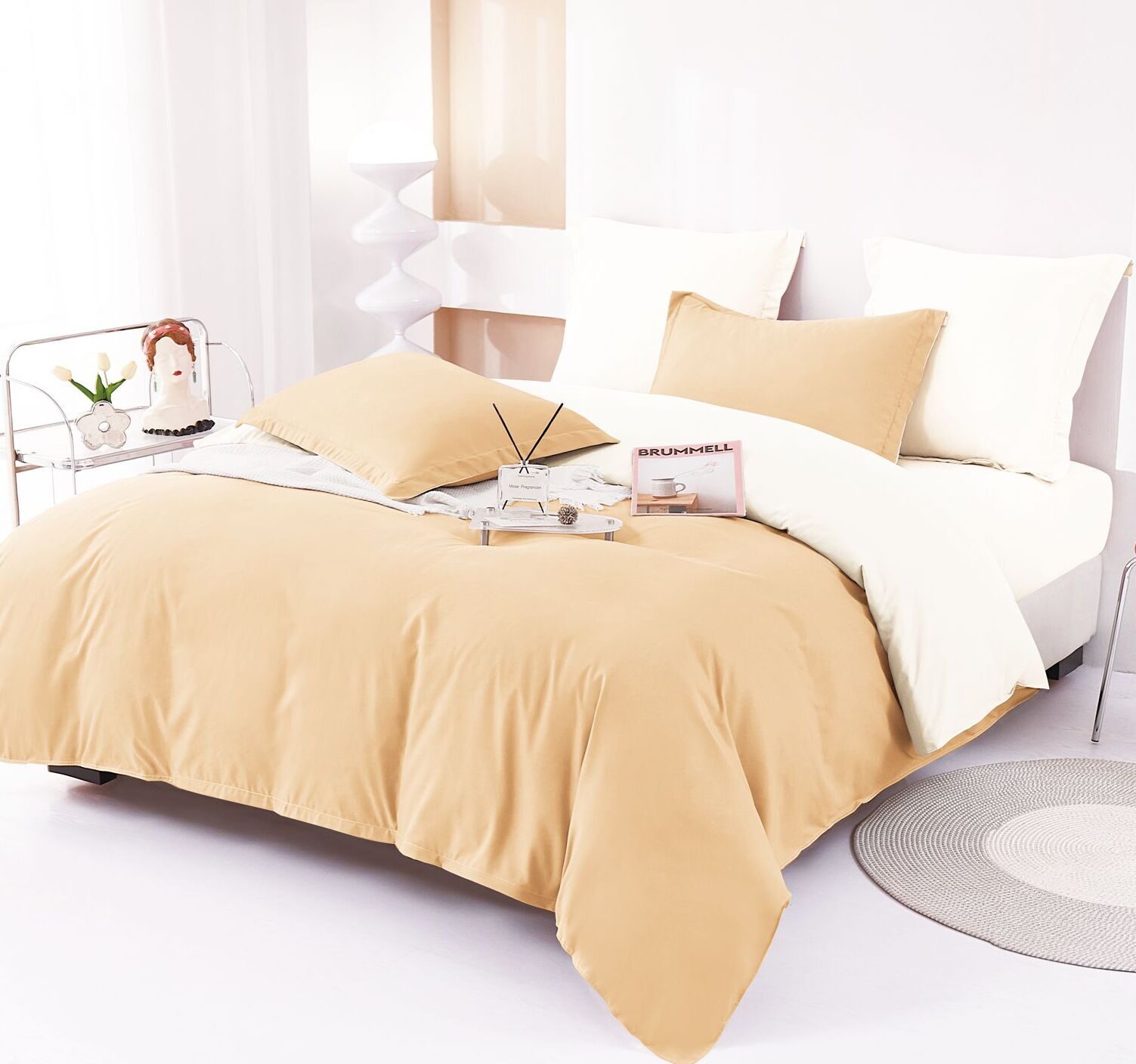 Lenjerie de pat bumbac finet Deluxe – uni – 6 piese, Model 14932 - imagine 2 Lenjerie de pat bumbac finet Deluxe – uni – 6 piese, Model 14932 - imagine 2