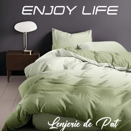 Lenjerie de pat bumbac finet “Enjoy Life” – 4 piese, Model 17001