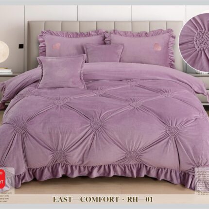 Lenjerie de pat catifea cu inimi brodate – 6 piese, Model 17370