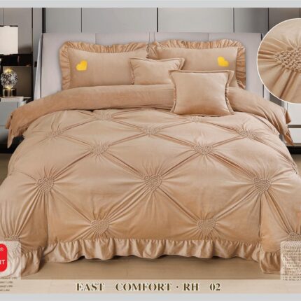 Lenjerie de pat catifea cu inimi brodate – 6 piese, Model 17371