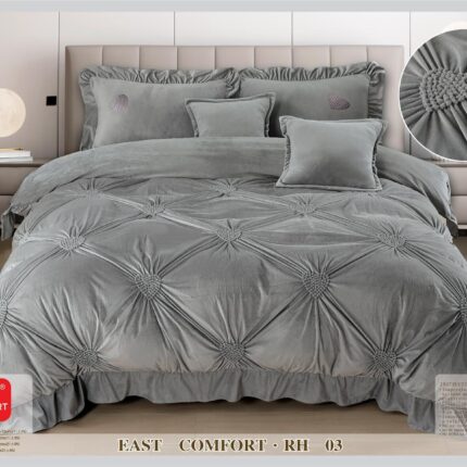 Lenjerie de pat catifea cu inimi brodate – 6 piese, Model 17372