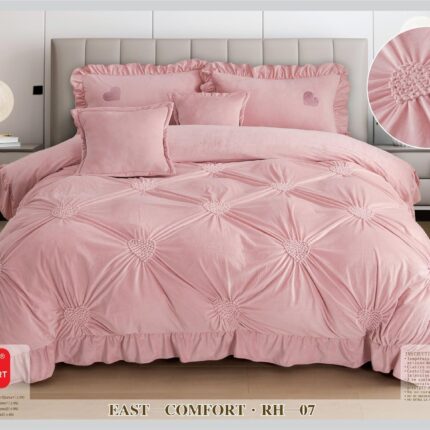 Lenjerie de pat catifea cu inimi brodate – 6 piese, Model 17374