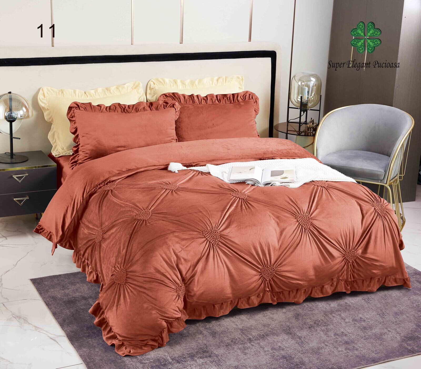 Lenjerie de pat catifea Premium – 4 piese, Model 10684 Lenjerie de pat catifea Premium – 4 piese, Model 10684