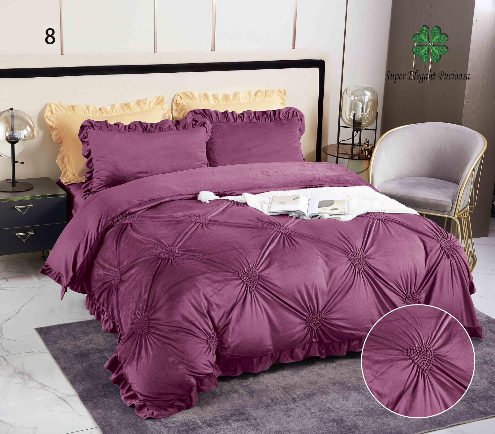 Lenjerie de pat catifea Premium – 4 piese, Model 10686 Lenjerie de pat catifea Premium – 4 piese, Model 10686