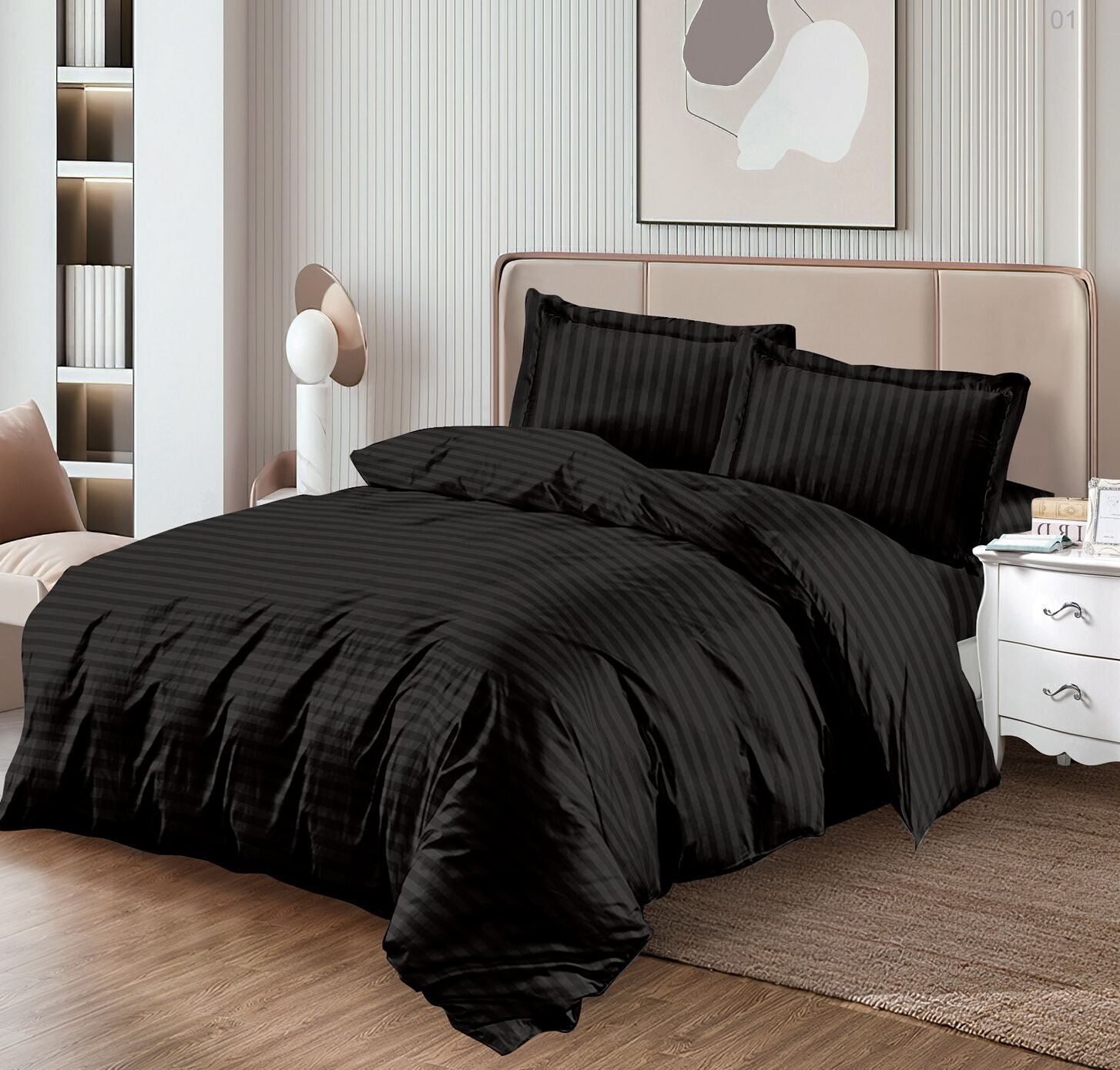 Lenjerie de pat damasc Horeca Premium – cu elastic – 4 piese, Model 17345 - imagine 2 Lenjerie de pat damasc Horeca Premium – cu elastic – 4 piese, Model 17345 - imagine 2