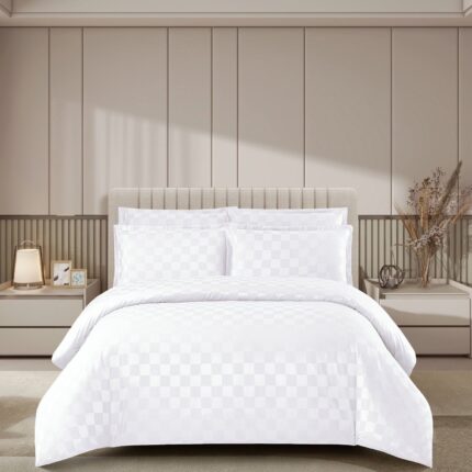Lenjerie de pat damasc Luxury hotelier – cu elastic – 4 piese, Model 17020