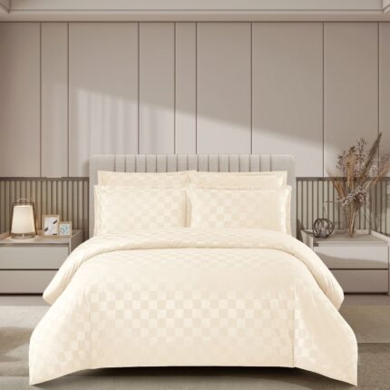 Lenjerie de pat damasc Luxury hotelier – cu elastic – 4 piese, Model 17021
