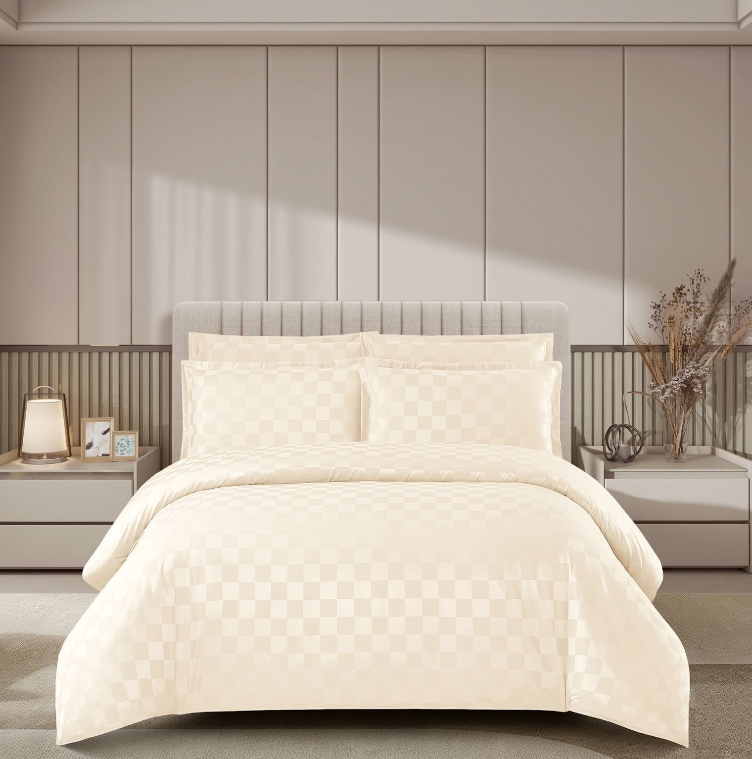 Lenjerie de pat damasc Luxury hotelier – cu elastic – 4 piese, Model 17021 Lenjerie de pat damasc Luxury hotelier – cu elastic – 4 piese, Model 17021