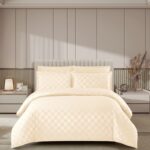 Lenjerie de pat damasc Luxury hotelier – cu elastic – 4 piese, Model 17023