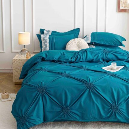 Lenjerie de pat finet cu inimi brodate – 6 piese, Model 5704 - imagine 6