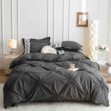 Lenjerie de pat finet cu inimi brodate – 6 piese, Model 5707 - imagine 5