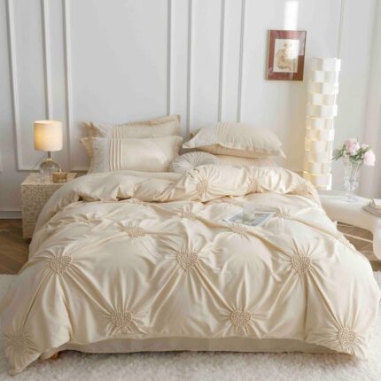 Lenjerie de pat finet cu inimi brodate – 6 piese, Model 5709 - imagine 6