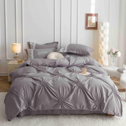 Lenjerie de pat finet cu inimi brodate – 6 piese, Model 5710 - imagine 6