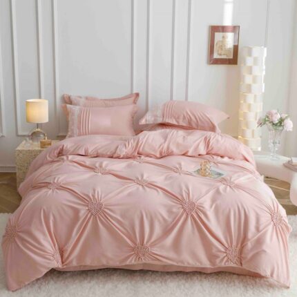 Lenjerie de pat finet cu inimi brodate – 6 piese, Model 5711 - imagine 4