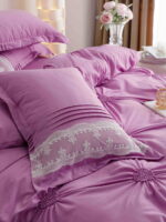 Lenjerie de pat finet cu inimi brodate – 6 piese, Model 5716 - imagine 2