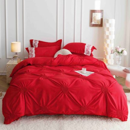 Lenjerie de pat finet cu inimi brodate – 6 piese, Model 5718 - imagine 6