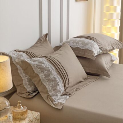 Lenjerie de pat finet cu inimi brodate – 6 piese, Model 9934