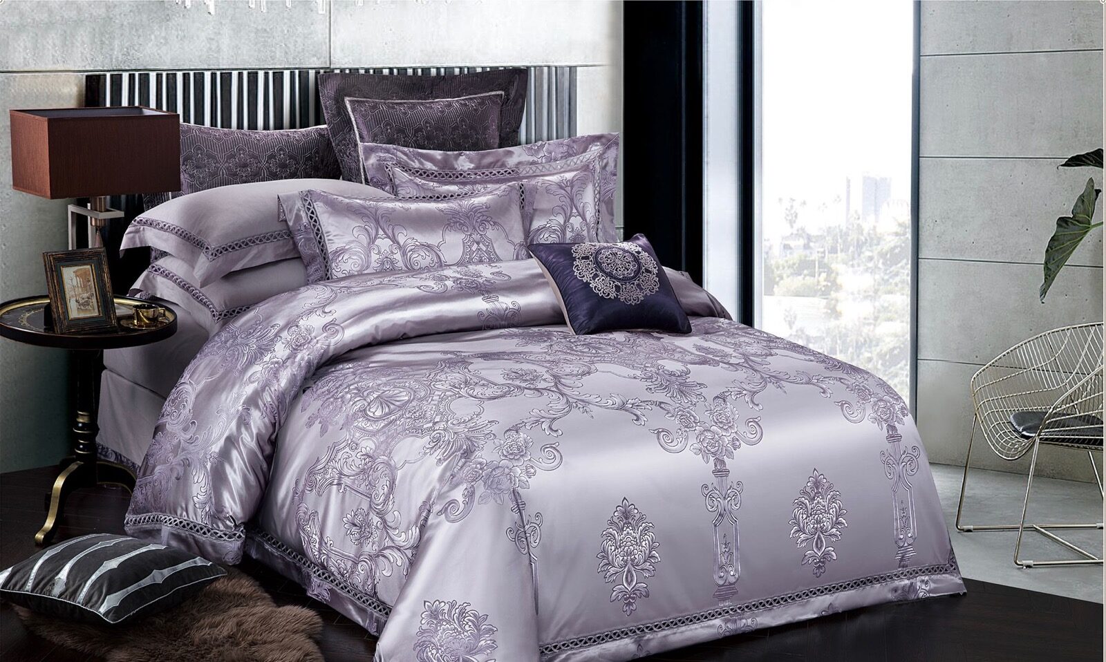 Lenjerie de pat Jacquard bumbac 100% – 6 piese, Model 12179 Lenjerie de pat Jacquard bumbac 100% – 6 piese, Model 12179