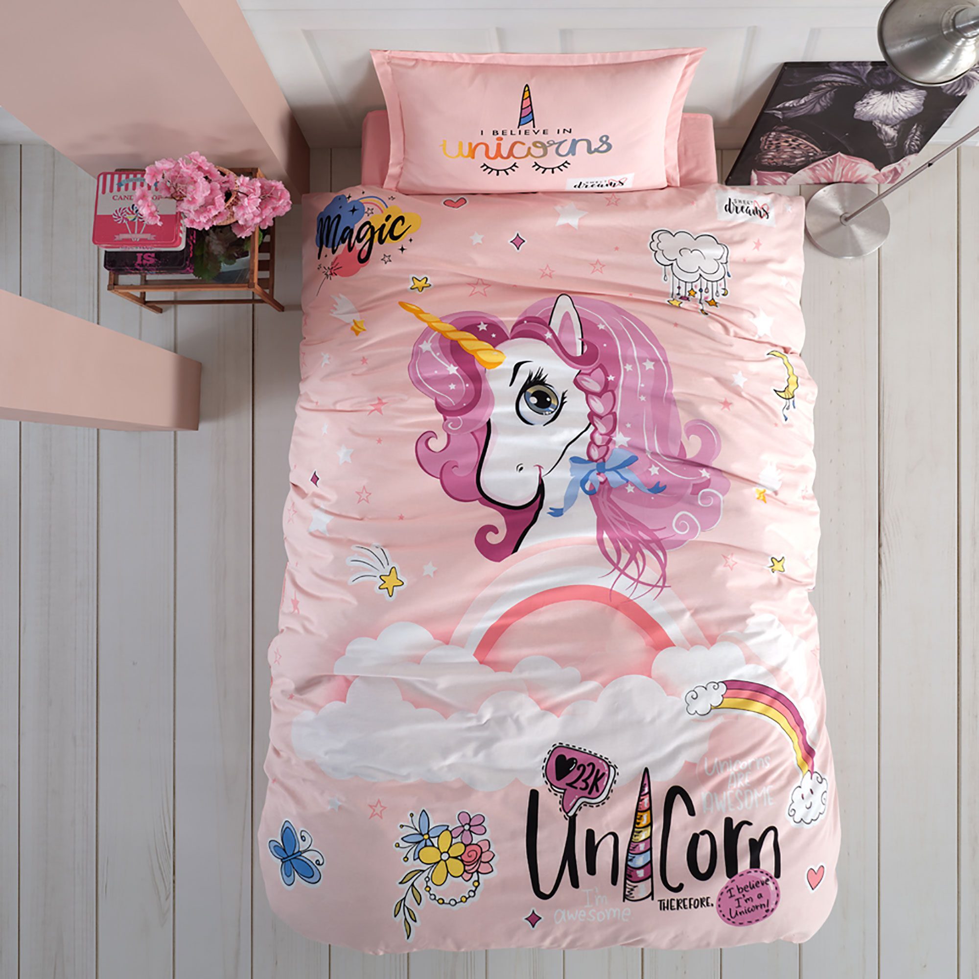 Lenjerie de pat Ranforce 100% bumbac – Pink Dreams – 1 persoana – 3 piese, Model 16962 Lenjerie de pat Ranforce 100% bumbac – Pink Dreams – 1 persoana – 3 piese, Model 16962