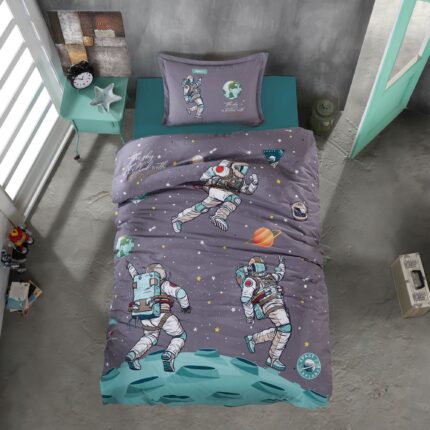 Lenjerie de pat Ranforce 100% bumbac – Space – 1 persoana – 3 piese, Model 16961