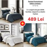Pachet Promo 1+1+1 – Lenjerie de pat 100% bumbac Jaquard cu elastic, Model 15035