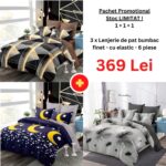 Pachet Promo 1+1+1 – Lenjerie de pat bumbac finet cu elastic, Model 18277