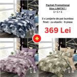 Pachet Promo 1+1+1 – Lenjerie de pat bumbac finet cu elastic, Model 18280