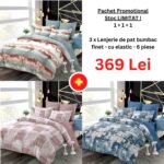 Pachet Promo 1+1+1 – Lenjerie de pat bumbac finet cu elastic, Model 18281