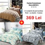 Pachet Promo 1+1+1 – Lenjerie de pat bumbac finet cu elastic, Model 18283