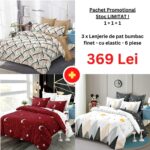 Pachet Promo 1+1+1 – Lenjerie de pat bumbac finet cu elastic, Model 18285