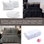 Pachet Promo – 2 Lenjerii bumbac finet Deluxe + Set 5 prosoape 100% Bumbac + Pilota + 2 Perne, Model 9237