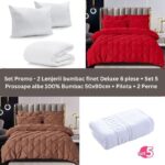 Pachet Promo – 2 Lenjerii bumbac finet Deluxe + Set 5 prosoape 100% Bumbac + Pilota + 2 Perne, Model 9238
