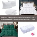 Pachet Promo – 2 Lenjerii bumbac finet Deluxe + Set 5 prosoape 100% Bumbac + Pilota + 2 Perne, Model 9241