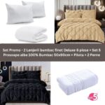 Pachet Promo – 2 Lenjerii bumbac finet Deluxe + Set 5 prosoape 100% Bumbac + Pilota + 2 Perne, Model 9243