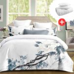 Pachet promo lenjerie de pat 100% bumbac – cu elastic – 4 piese + Pilota + 2 Perne, Model 18255