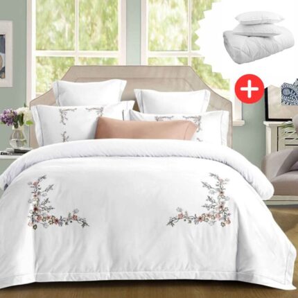 Pachet promo lenjerie de pat 100% bumbac – cu elastic – 4 piese + Pilota + 2 Perne, Model 18257