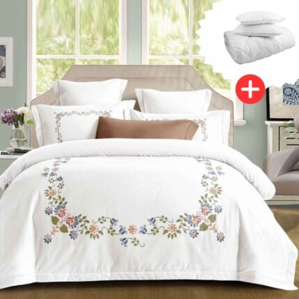 Pachet promo lenjerie de pat 100% bumbac – cu elastic – 4 piese + Pilota + 2 Perne, Model 18261
