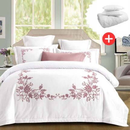 Pachet promo lenjerie de pat 100% bumbac – cu elastic – 4 piese + Pilota + 2 Perne, Model 18265