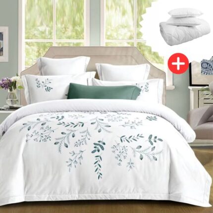 Pachet promo lenjerie de pat 100% bumbac – cu elastic – 4 piese + Pilota + 2 Perne, Model 18266