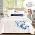 Pachet promo lenjerie de pat 100% bumbac – cu elastic – 4 piese + Pilota + 2 Perne, Model 18267