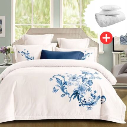 Pachet promo lenjerie de pat 100% bumbac – cu elastic – 4 piese + Pilota + 2 Perne, Model 18267
