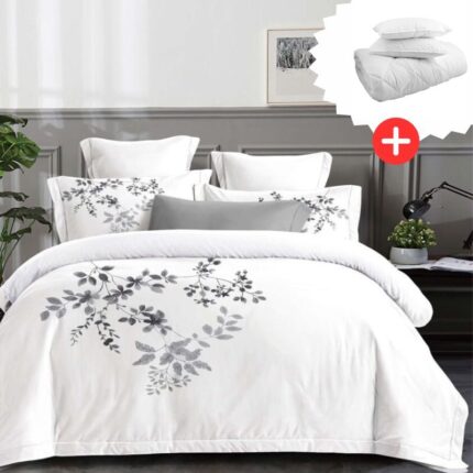 Pachet promo lenjerie de pat 100% bumbac – cu elastic – 4 piese + Pilota + 2 Perne, Model 18268